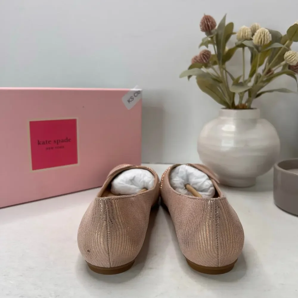 Kate Spade New York Nance Suede Flat Bow Detail Pointed-Toe Blush Women 8.5M